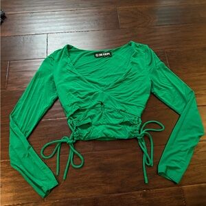 Urban Outfitters Green Ruched Side-Tie Long Sleeve Crop Top